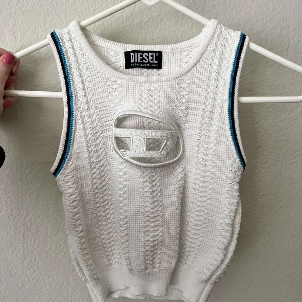 Diesel White Knit Tank Top